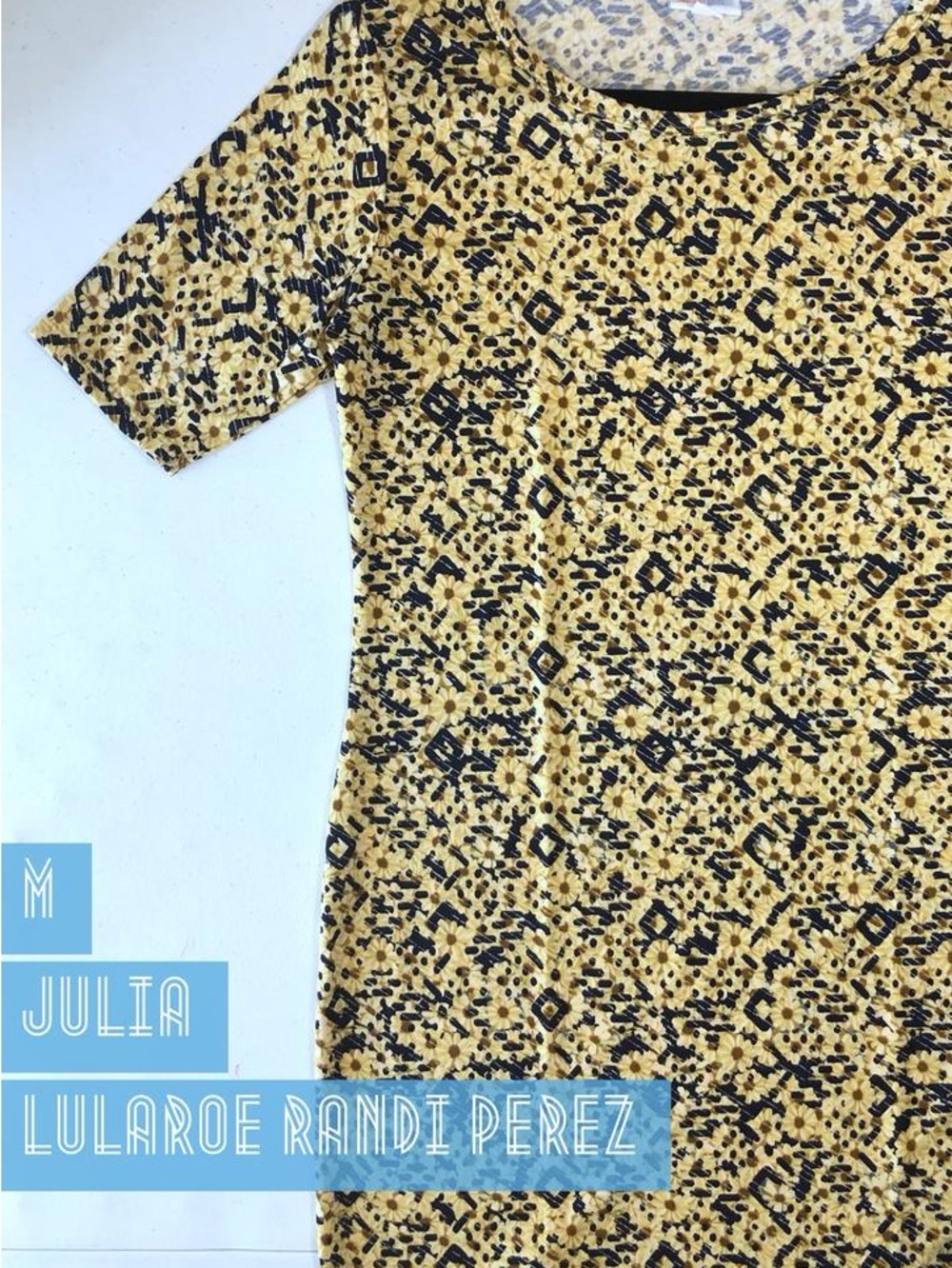 LuLaRoe Julia Midi Dress in Yellow and Black Floral Geo Print